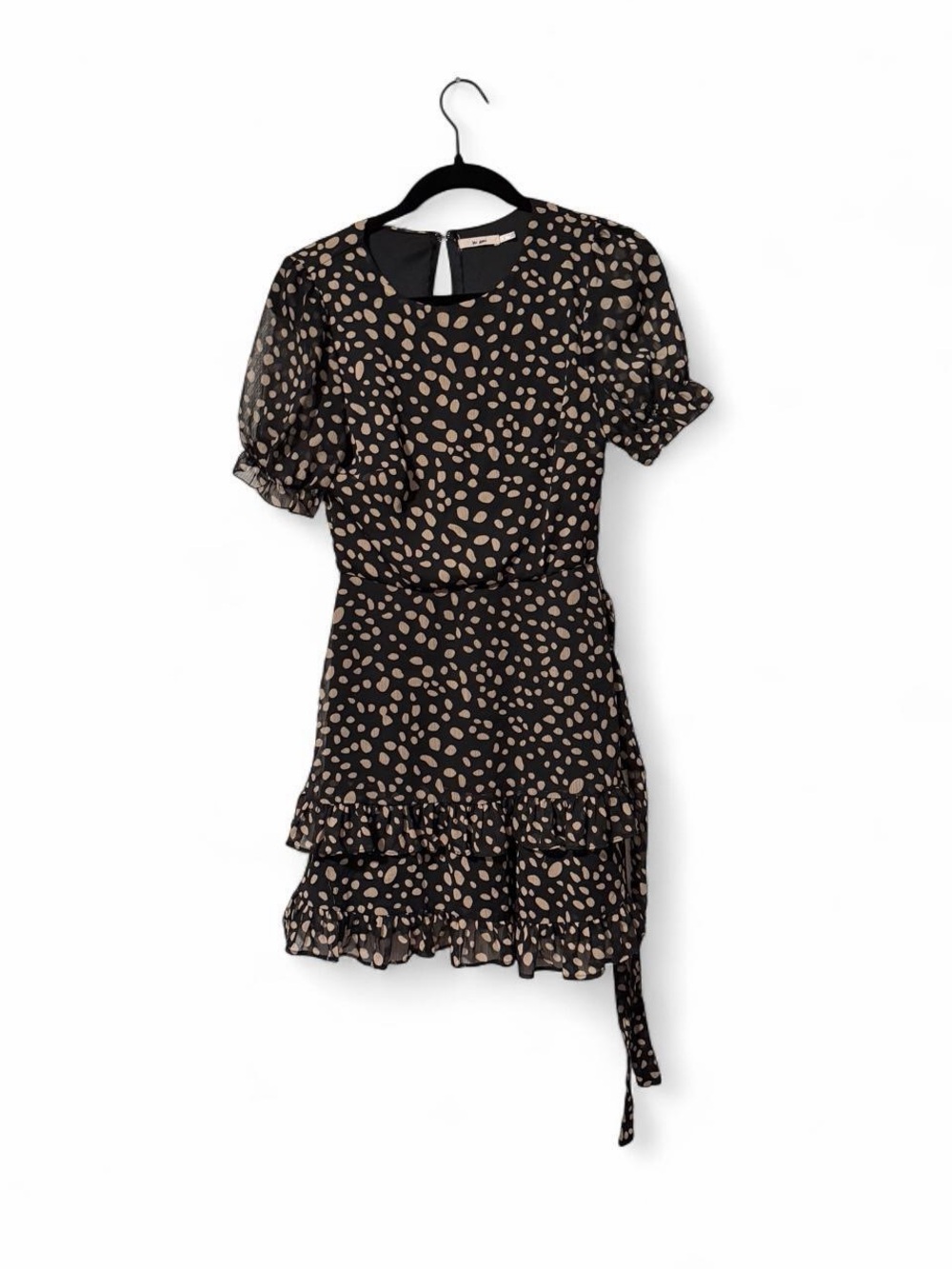 Vintage Black Mini Dress with Beige Spot Print
